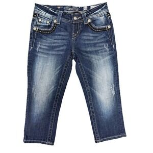Miss Me Womens Jeans 24 Cropped Easy Capri Bold Bedazzeled Y2K